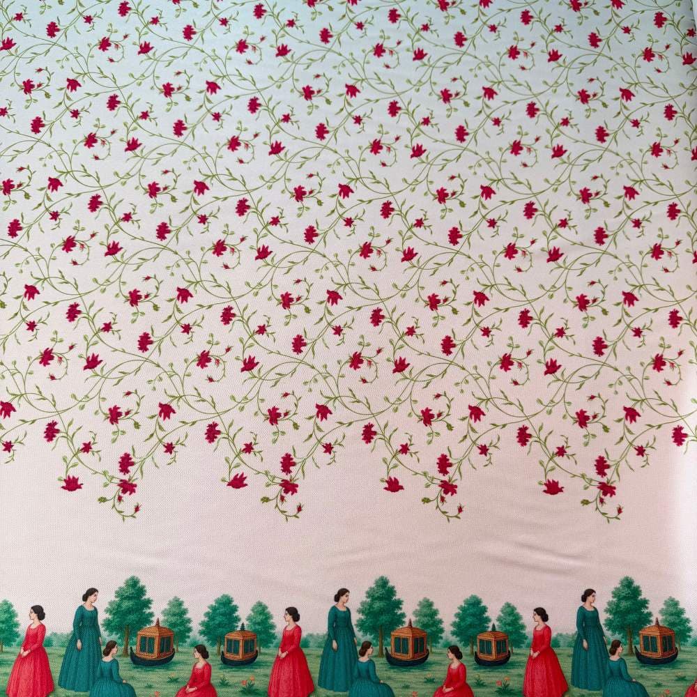 Tecido Estampado Crepe Elise - Barrado Jardim Merveillieux