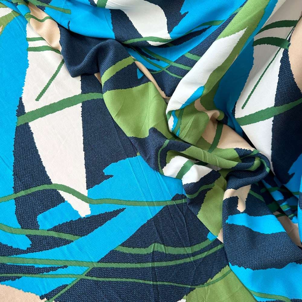 Tecido Estampado 100% Viscose - Abstrato Azul e Verde