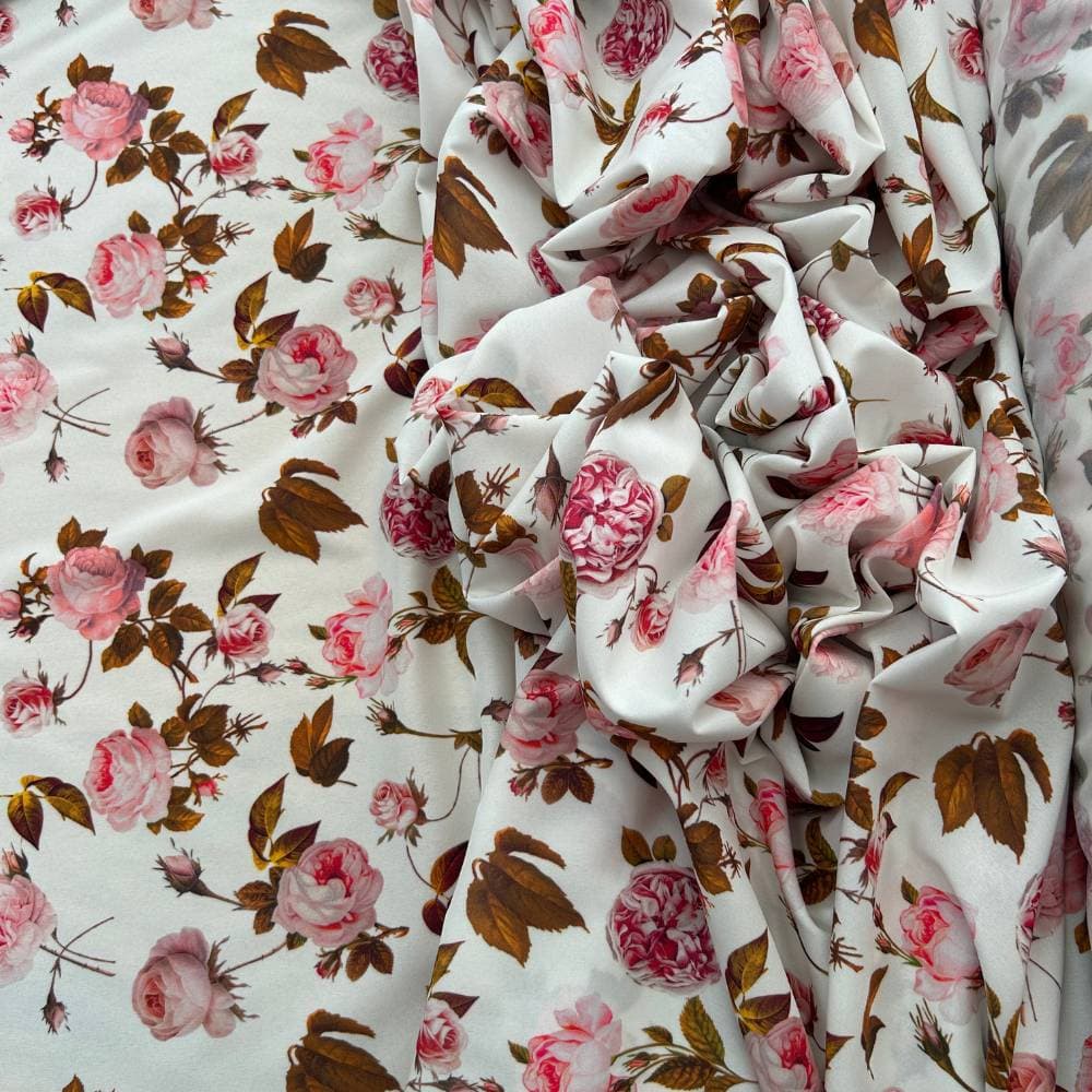 Tecido Estampado Viscoseda Rosas Delicadas Clássicas