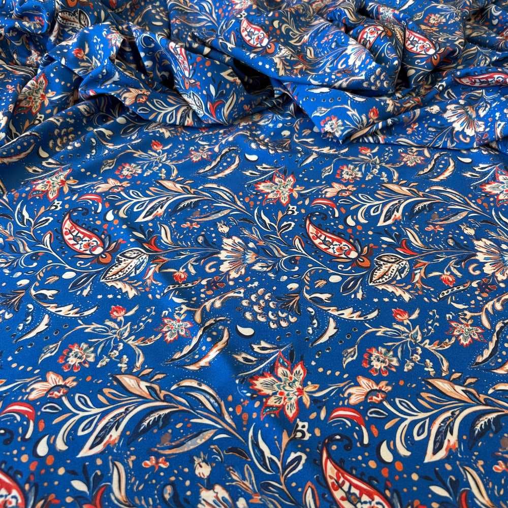 Tecido Estampado Viscoseda Caxemir Paisley Azul