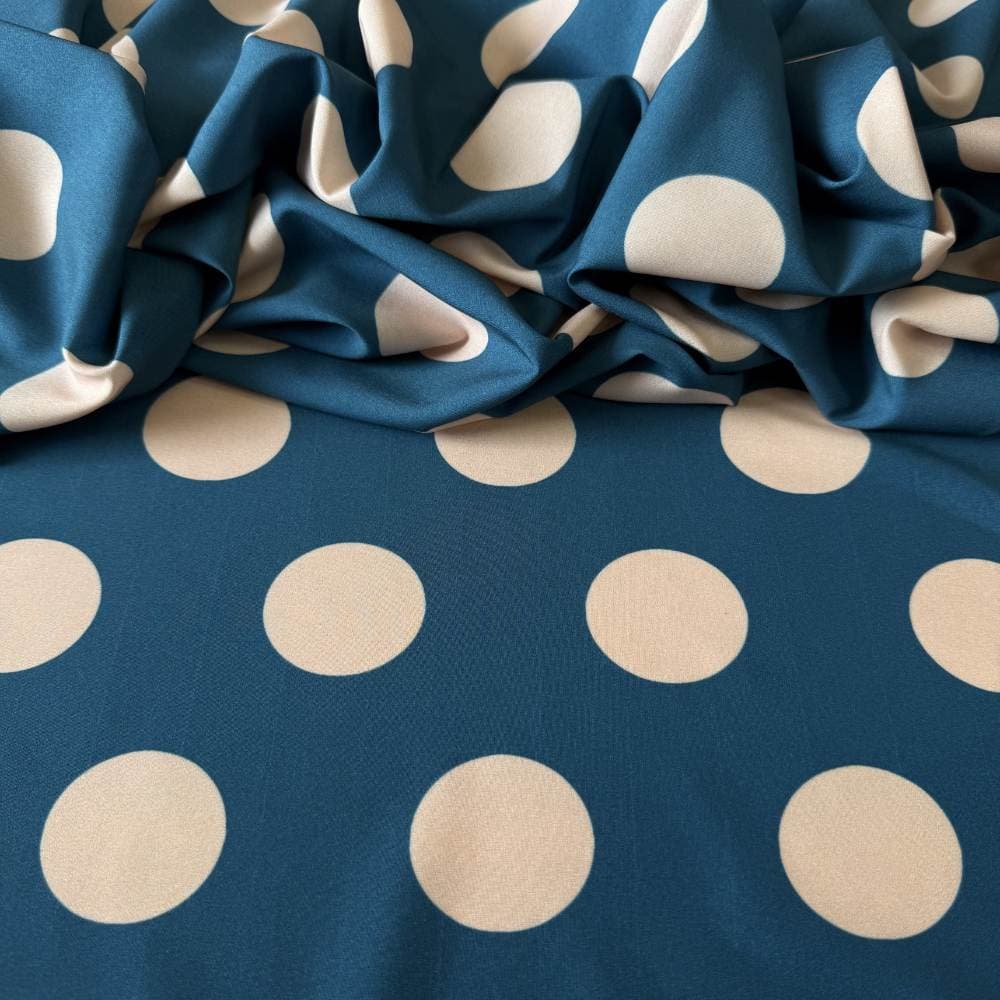 Tecido Estampado Viscoseda - POÁ Grande Bege e Azul