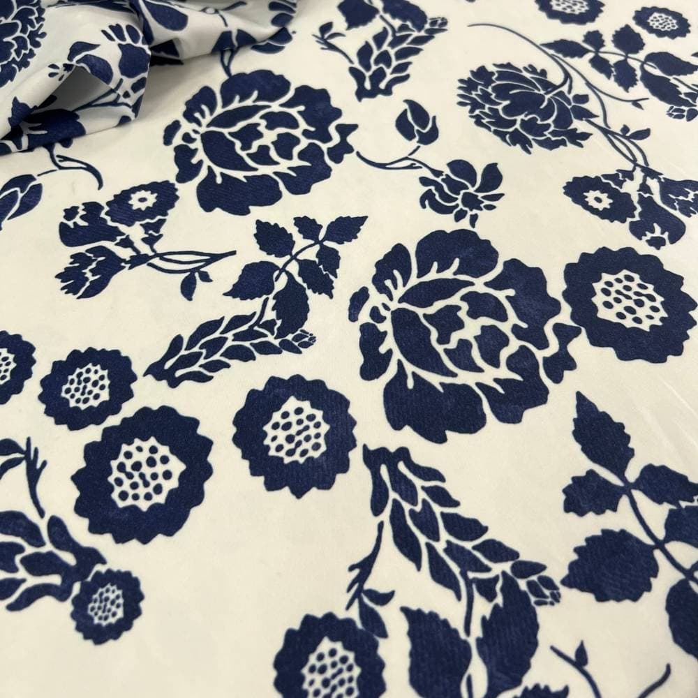 Tecido Estampado Viscoseda flores blue - Atacado