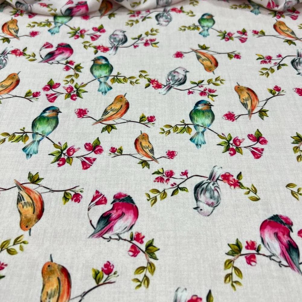 Tecido Estampado Viscoseda passarinhos colors - Atacado