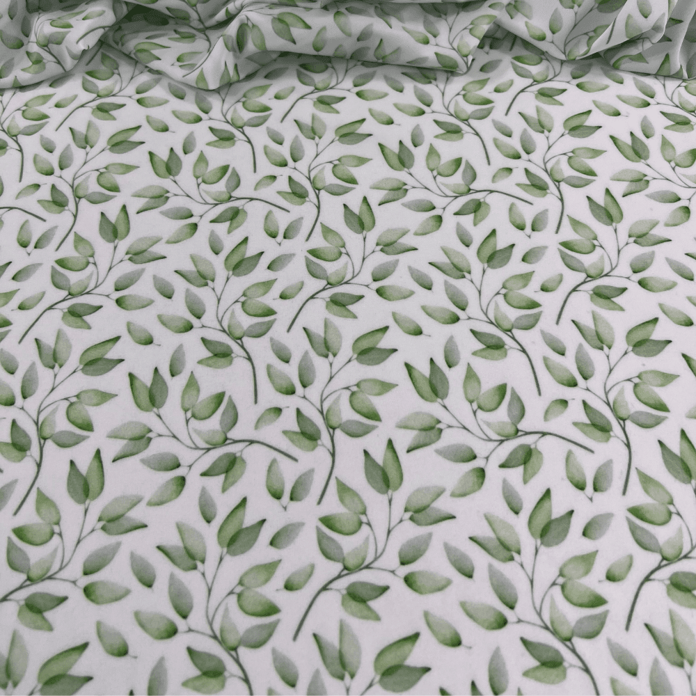 Tecido Estampado Viscoseda folhas verde - Atacado