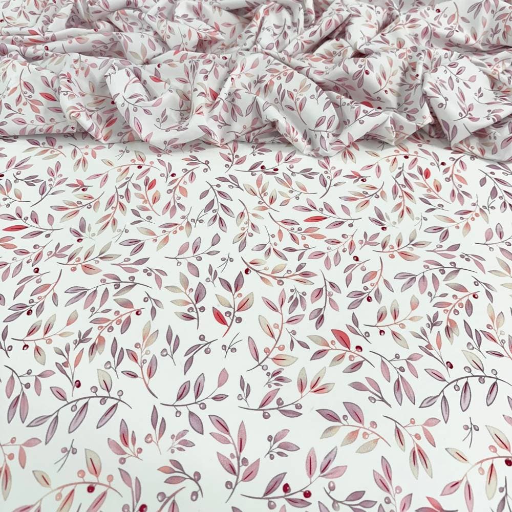 Tecido Estampado Viscoseda mini folhagem lavanda - Atacado