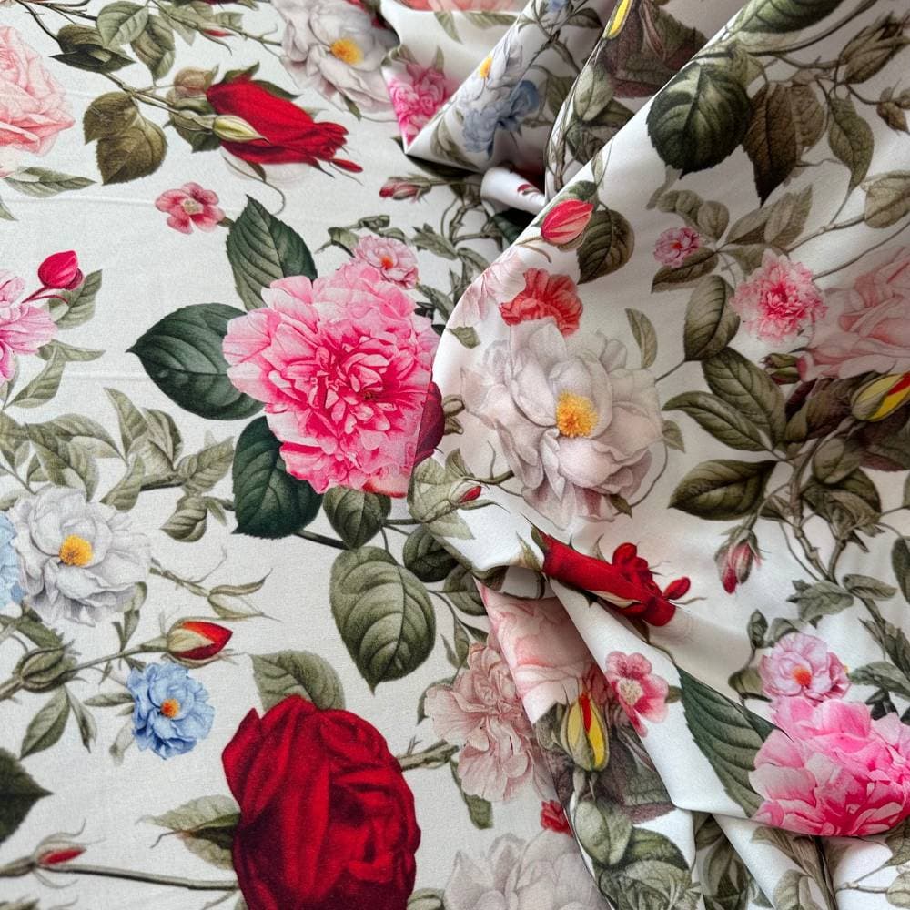 Tecido Estampado Viscoseda Buque Rosas Delicadas