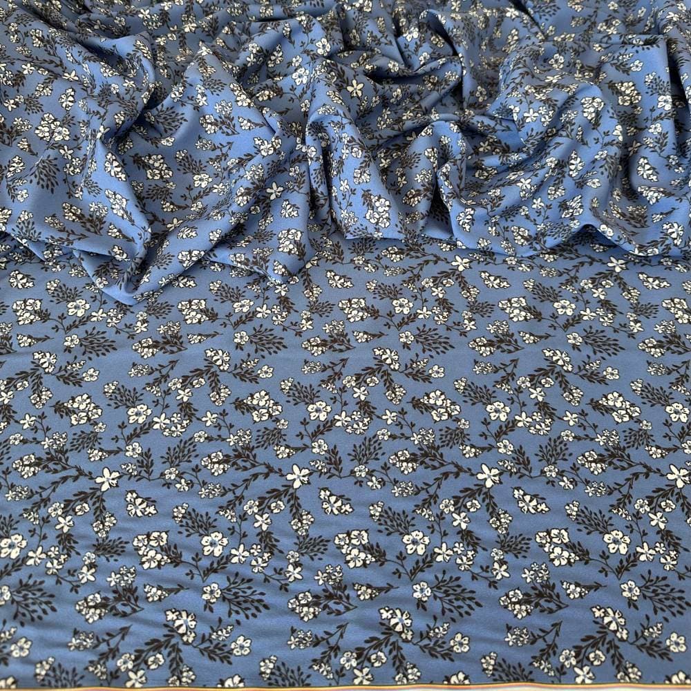 Tecido Estampado Viscoseda Flores Miúdas Azul e Preto - atacado