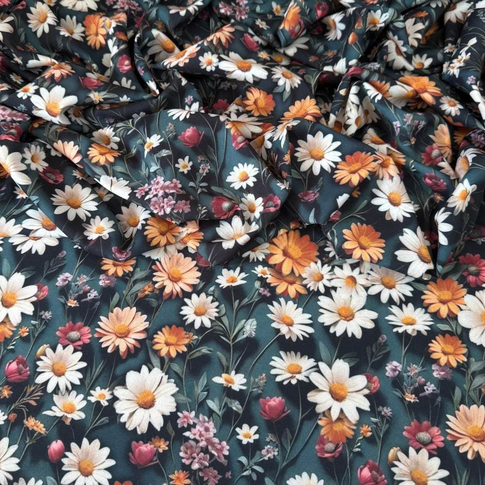 Tecido Estampado Viscoseda Flores Margaridas 3D - atacado