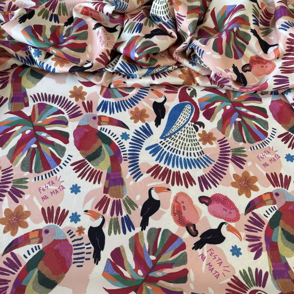 Tecido Estampado Viscoseda Festa na Mata - Atacado