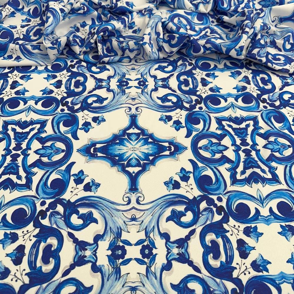 Tecido Estampado Viscoseda Azulejos Portugueses Azul - atacado