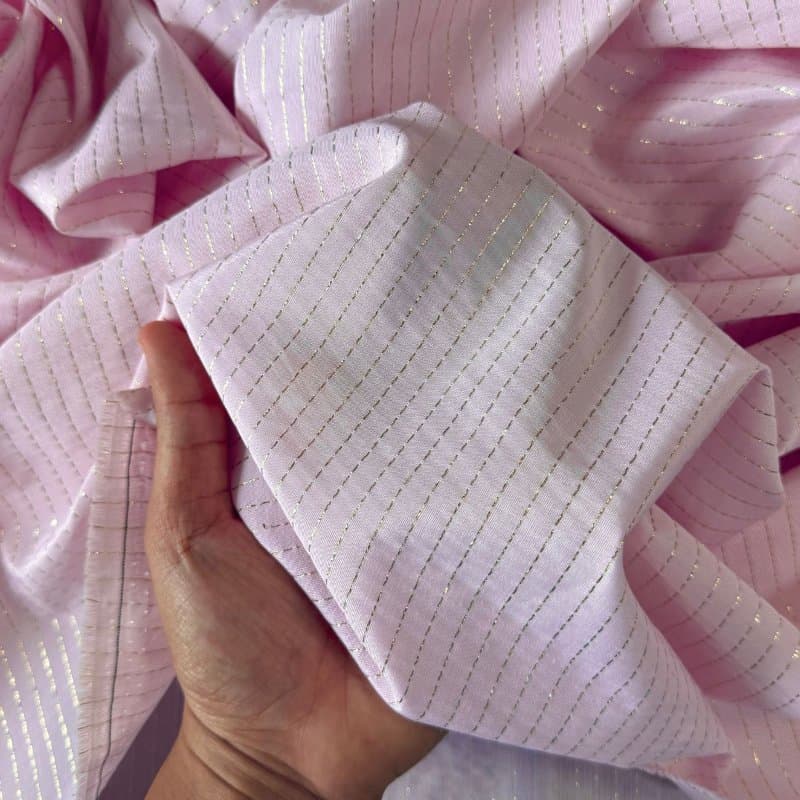 Tecido Camisaria Fio de Lurex - Rosa Bebê