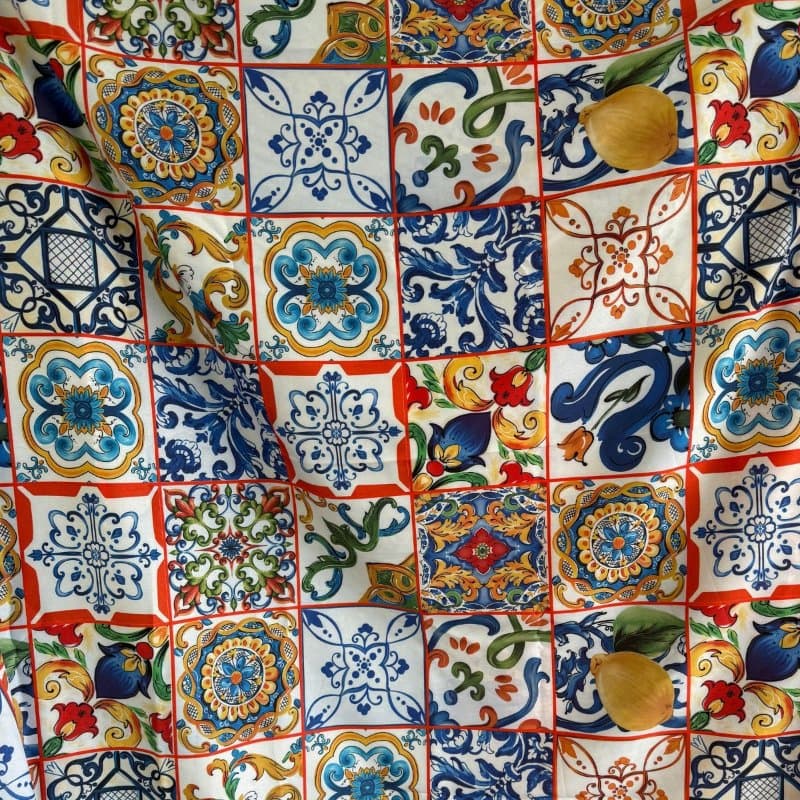 Tecido Estampado Viscoseda Azulejos Portugueses 