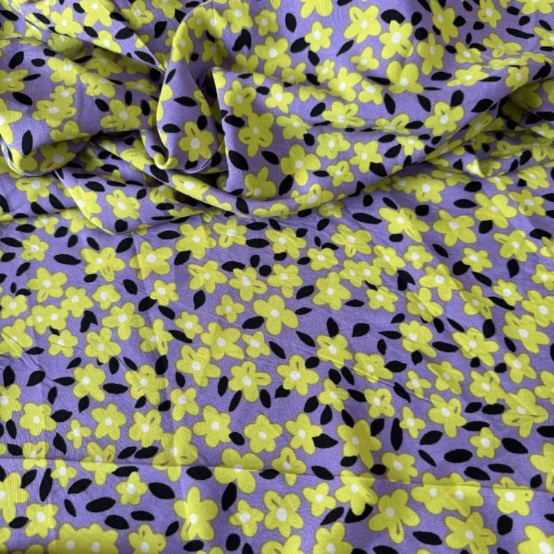 Tecido Estampado 100% Viscose - Liberty Flor Roxo e Verde