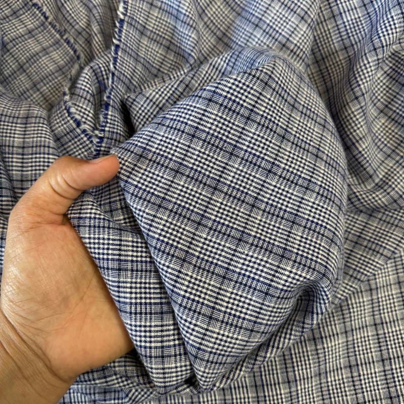 Tecido Viscose com Algodão e Elastano - Xadrez Azul