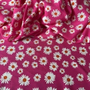 Tecido Estampado 100% Viscose - Margaridas Rosa LIVE