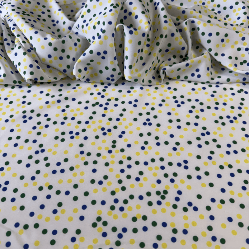 Tecido Estampado Viscoseda POÃÂ Amarelo, Azul e Verde