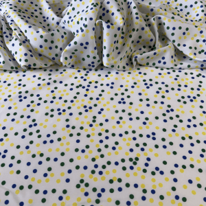 Tecido Estampado Viscoseda POA Amarelo, Azul e Verde I D&D Tecidos
