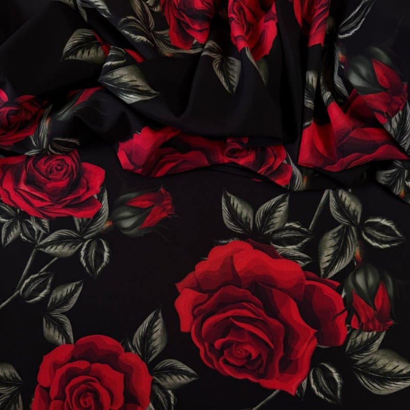 Tecido Estampado Viscoseda Rosas Black