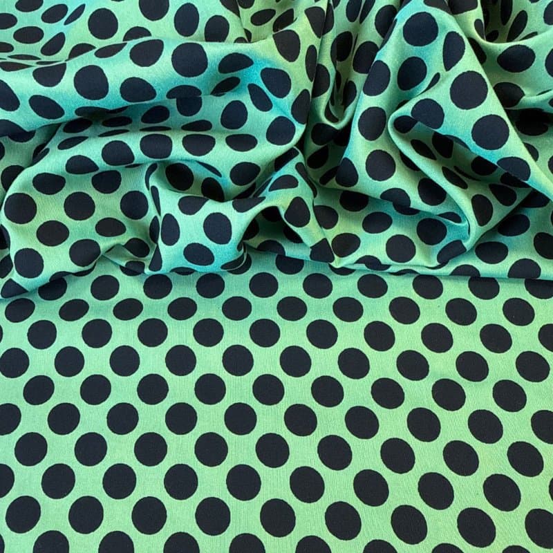 Tecido Estampado Seda Javanesa - POA Preto e Verde