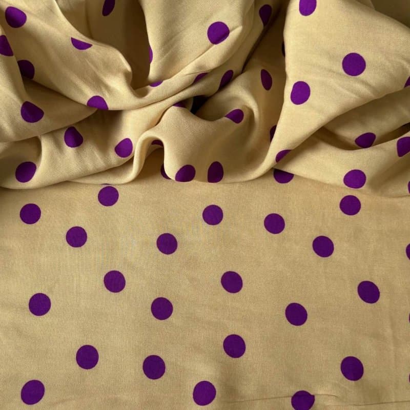 Tecido Estampado 100% Viscose - POÃÂÃÂ Manteiga e Roxo