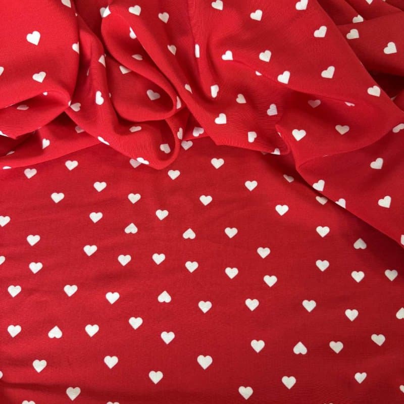 Tecido Estampado 100% Viscose - CoraÃÂ§ÃÂµes Love Vermelho
