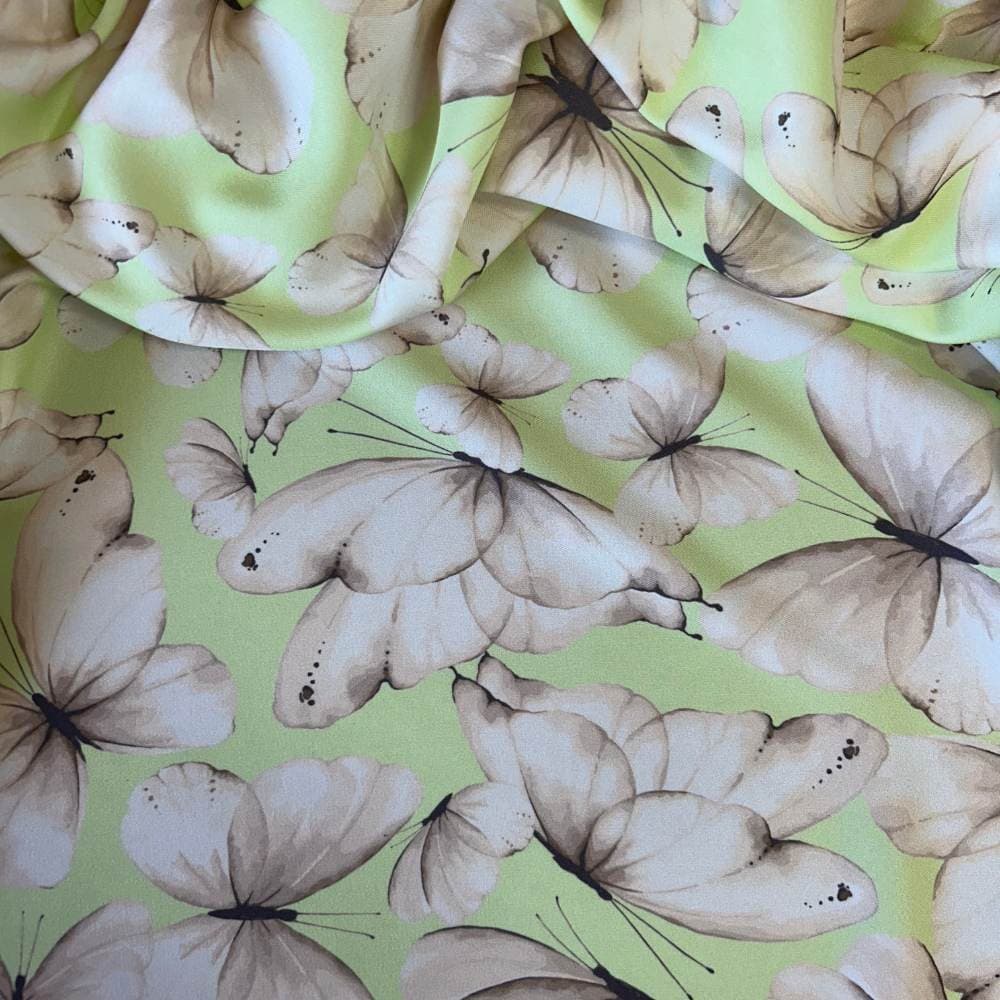 Tecido Estampado Viscoseda Borboleta Verde Siciliano - Atacado
