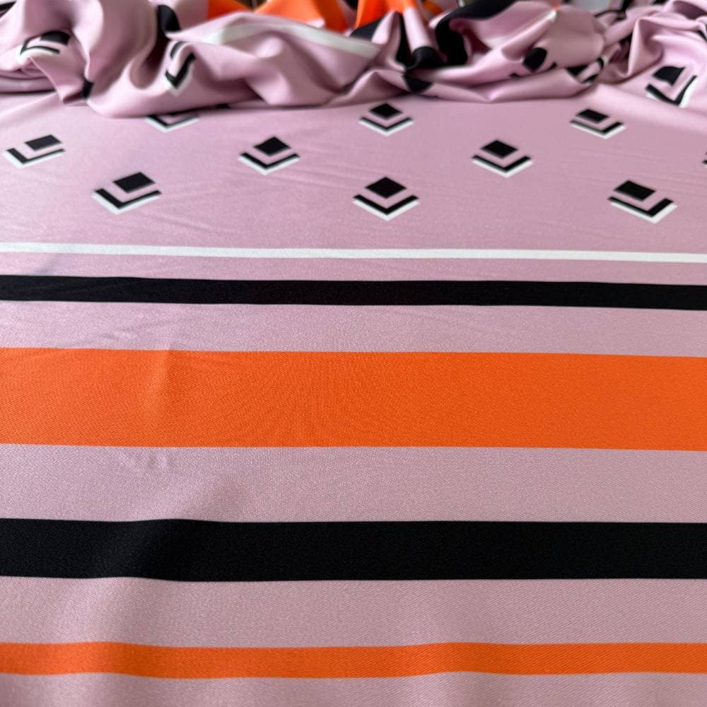 Tecido Estampado Crepe Elise - Barrado Duplo Padrões Geométricos