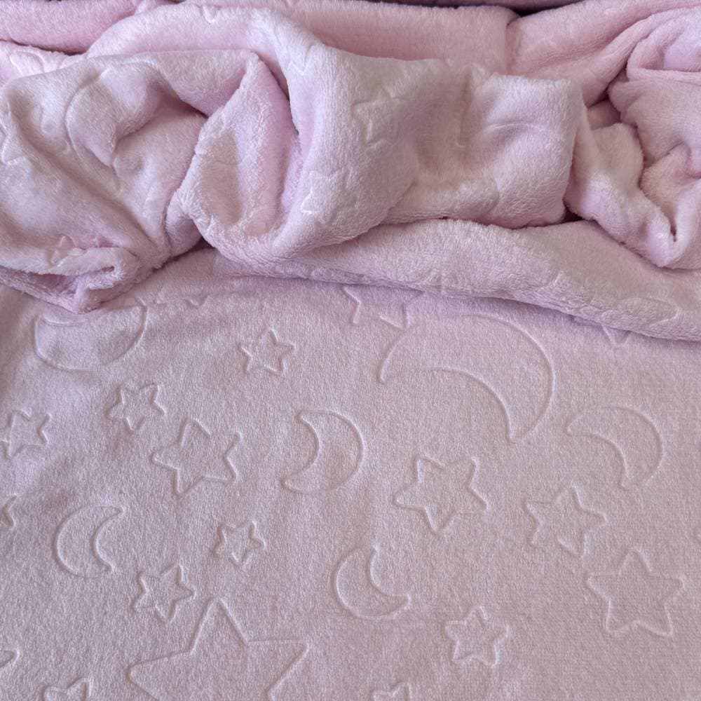 Tecido UltraSoft Relevo - Noite Estrelada Rosa Bebê