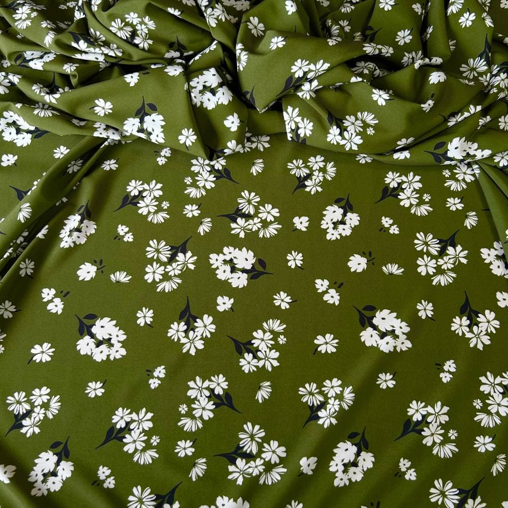 Tecido Estampado Viscoseda Flores ao Vento Verde