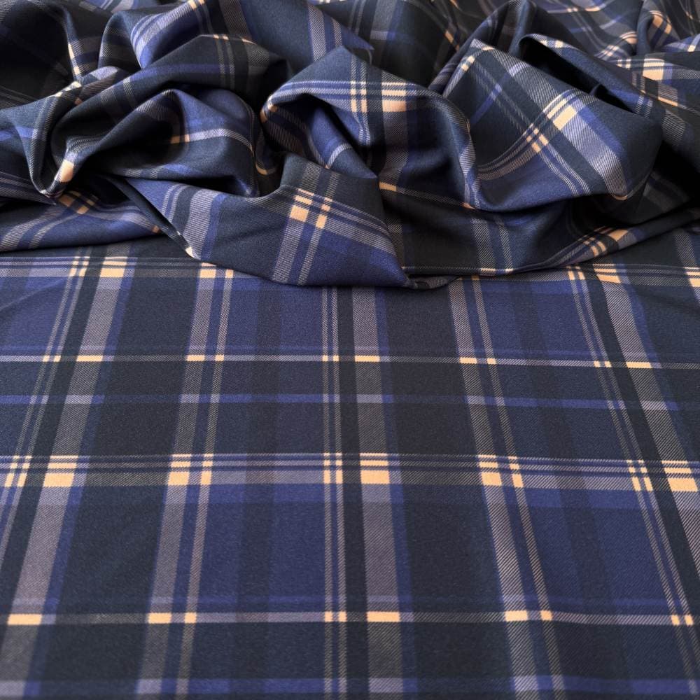 Tecido Estampado Viscoseda - Xadrez Azul Marinho