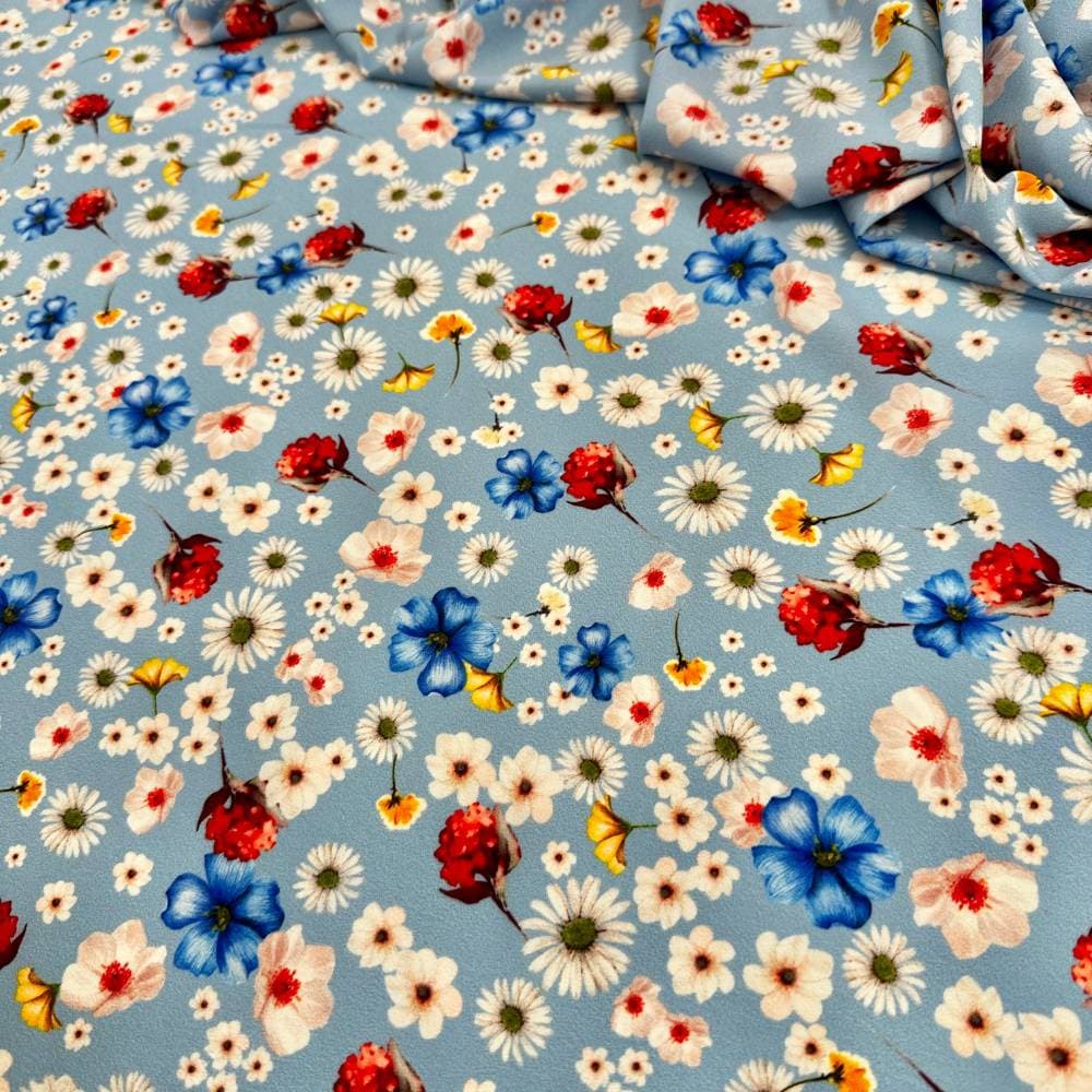 Tecido Estampado Viscoseda floral liberty azul clarinho - Atacado