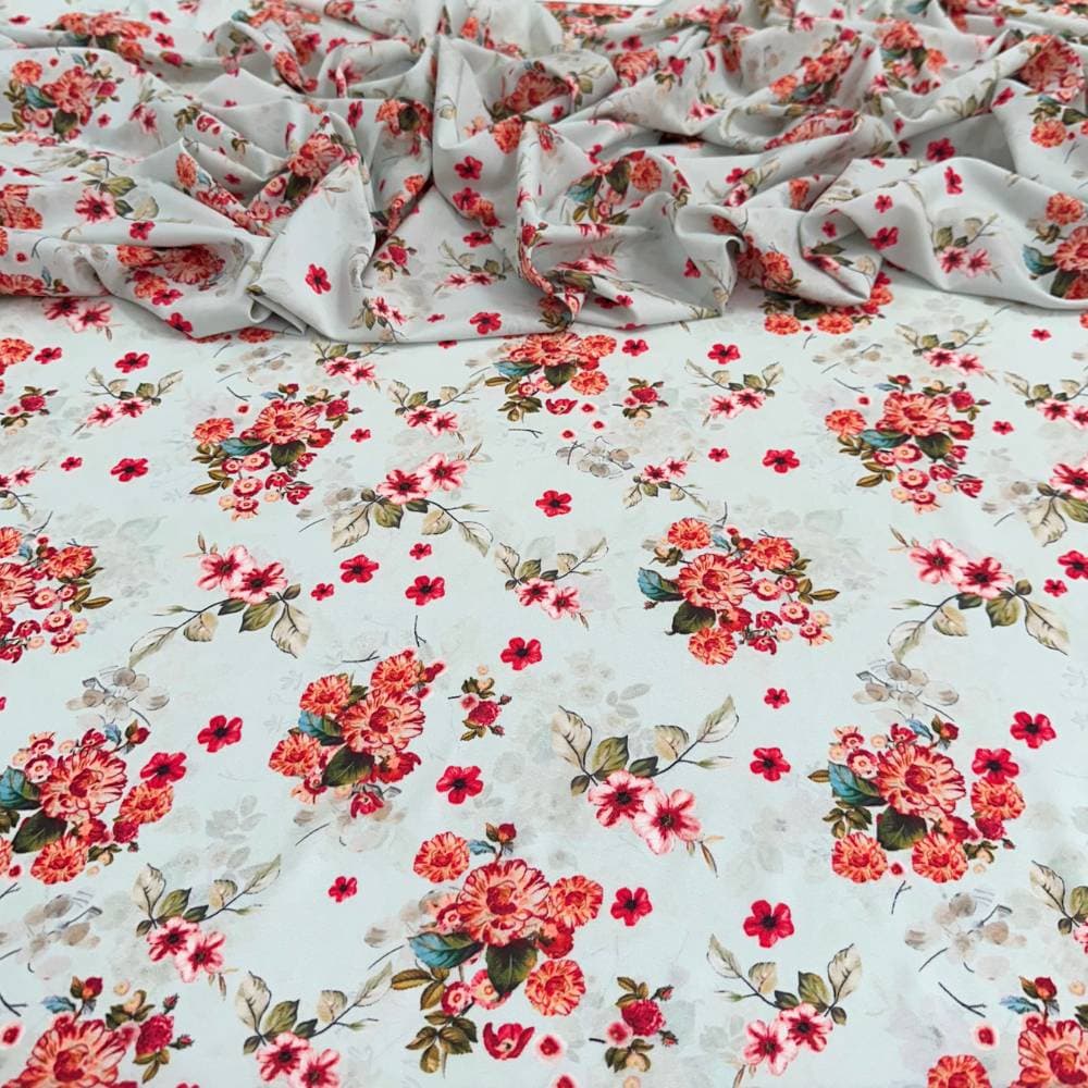 Tecido Estampado Viscoseda floral coral - Atacado