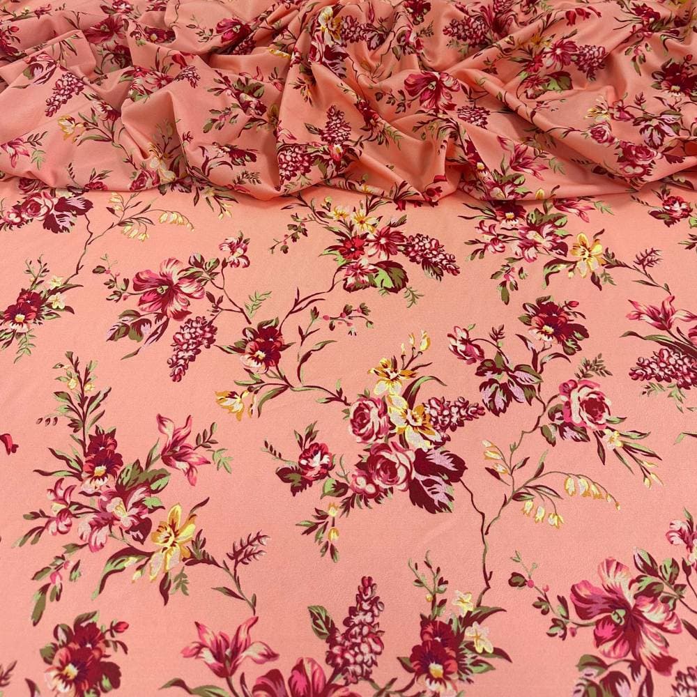 Tecido Estampado Viscoseda floral laranja - Atacado