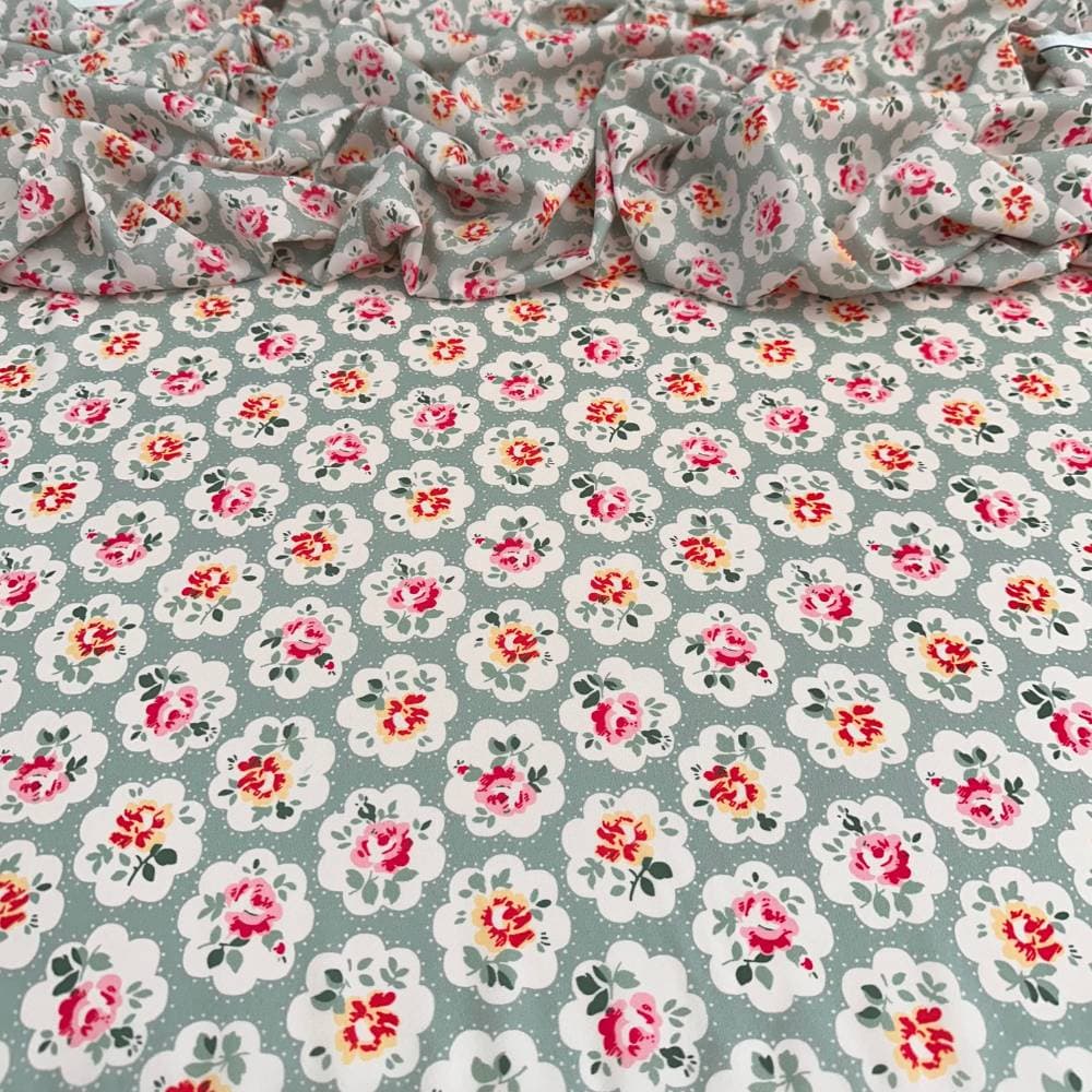 Tecido Estampado Viscoseda floral retro - Atacado