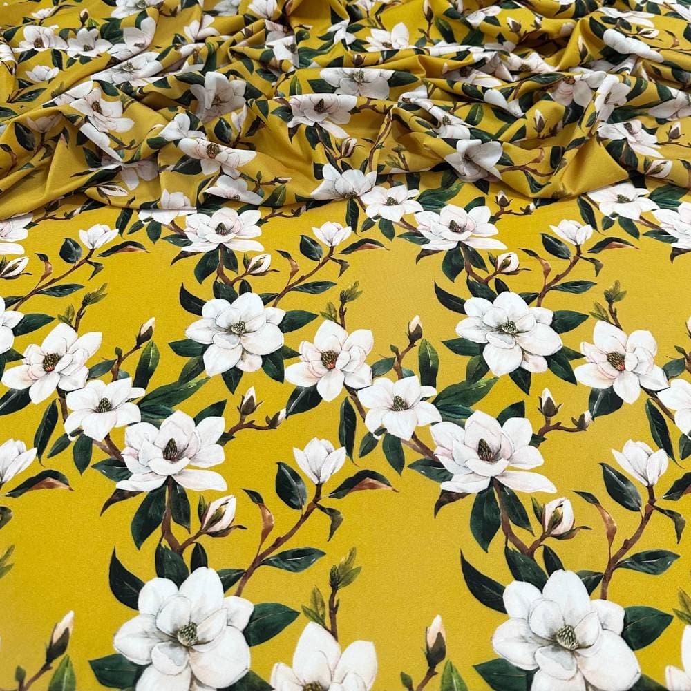 Tecido Estampado Viscoseda floral amarelo mostarda - Atacado