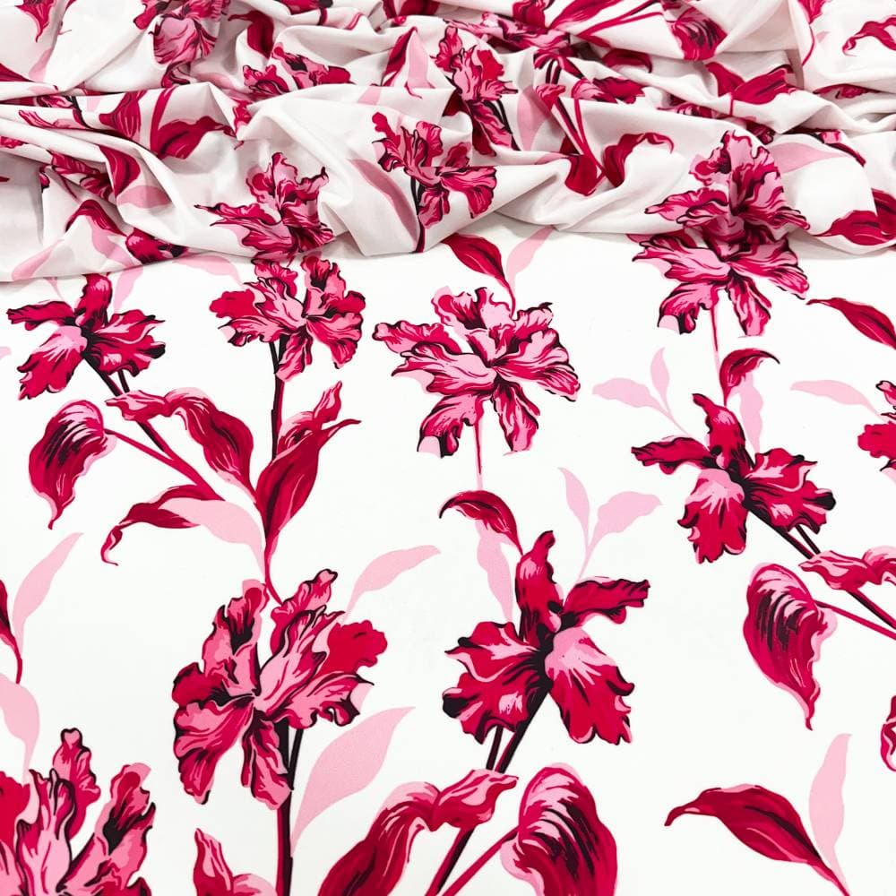 Tecido Estampado Viscoseda floral magenta - Atacado