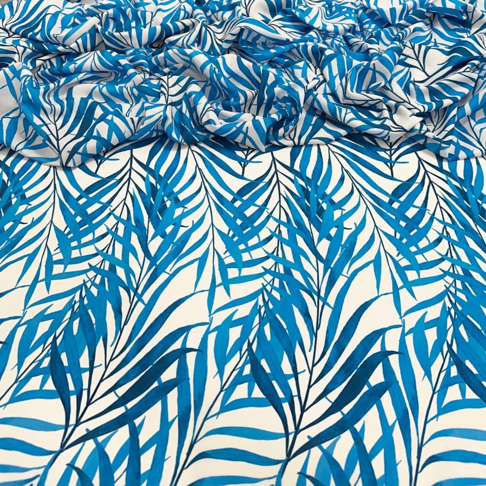 Tecido Estampado Viscoseda folhagem azul 2 - Atacado