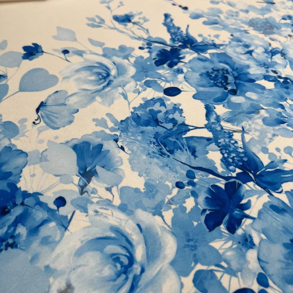 Tecido Estampado Viscoseda Barrado Floral Azul - Atacado