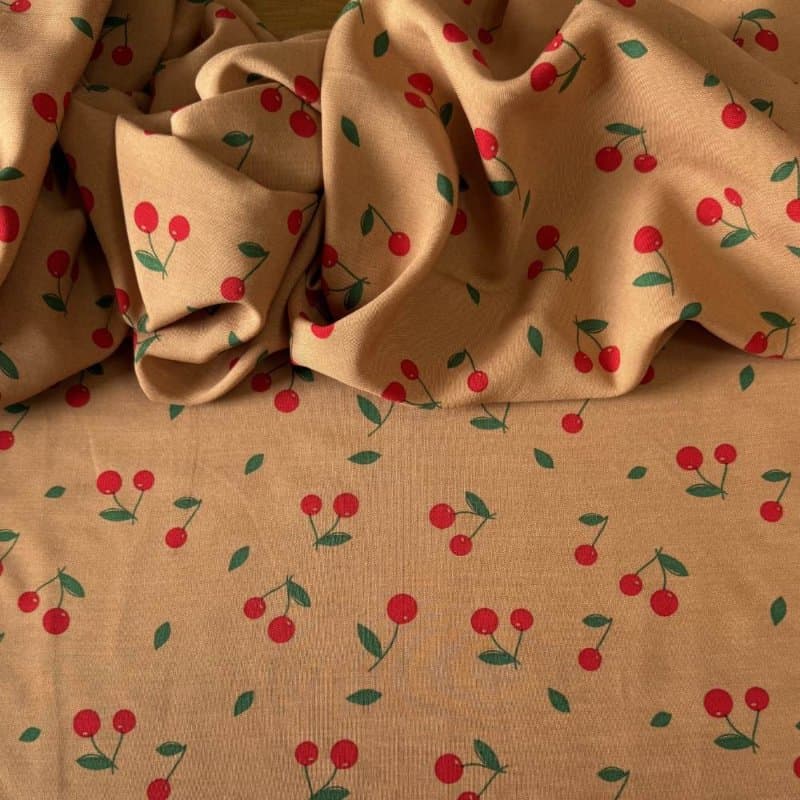 Tecido Estampado 100% Viscose - Cherry Carmel
