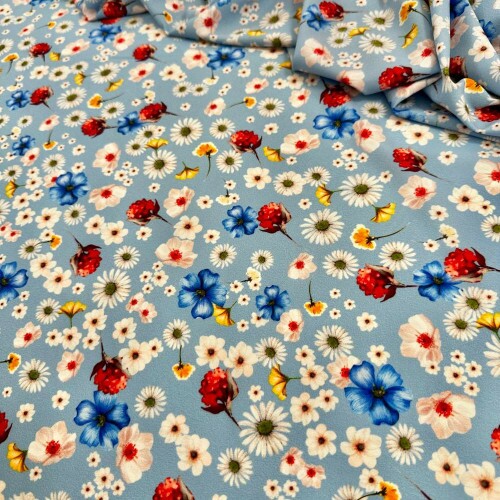 Tecido Estampado Viscoseda floral liberty azul claro - Atacado