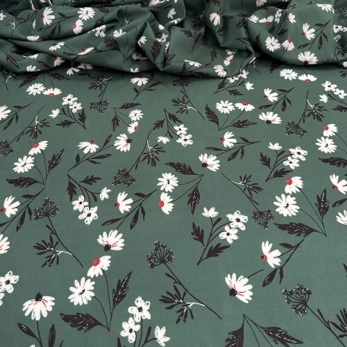 Tecido Estampado Viscoseda floral verde militar - Atacado