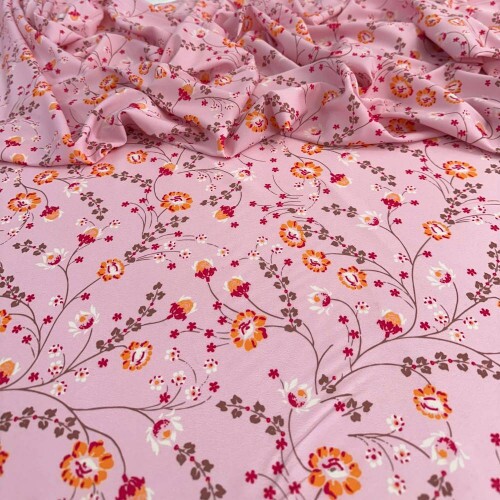Tecido Estampado Viscoseda floral rosa - Atacado